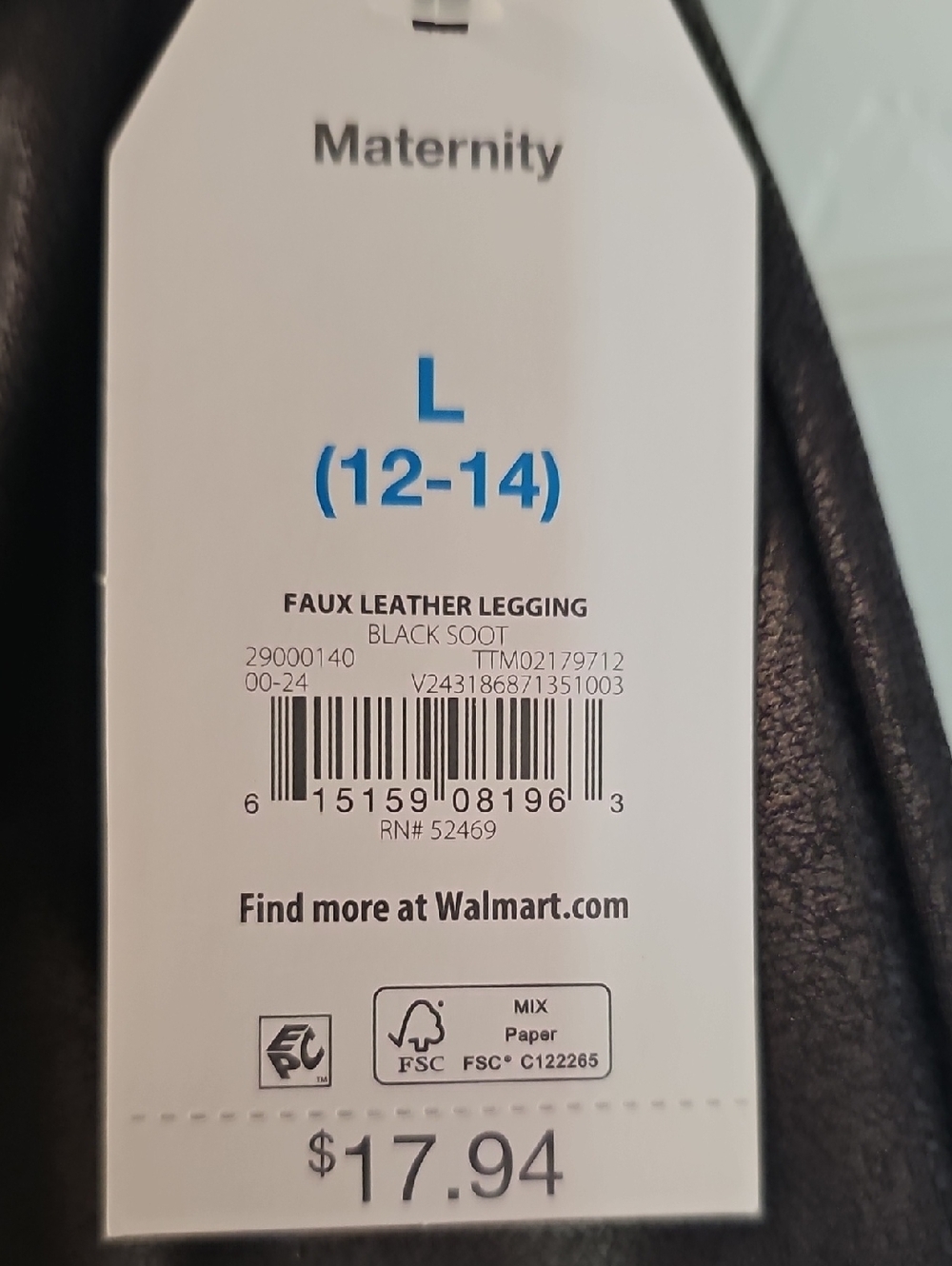Time And Tru Women's Large 12-14 Faux Leather Maternity Leggings New - Picture 3 of 8